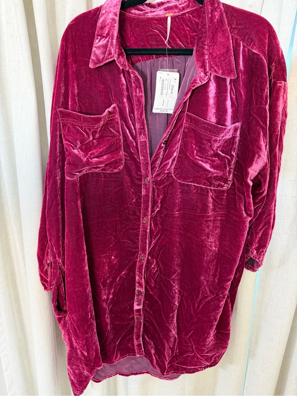 Free People Velvet Button-Down Shirt in Fuchsia